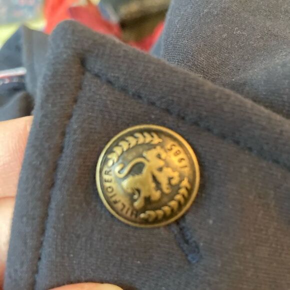 Tommy Hilfiger navy military style open blazer w/pockets and embossed buttons - Picture 9 of 10